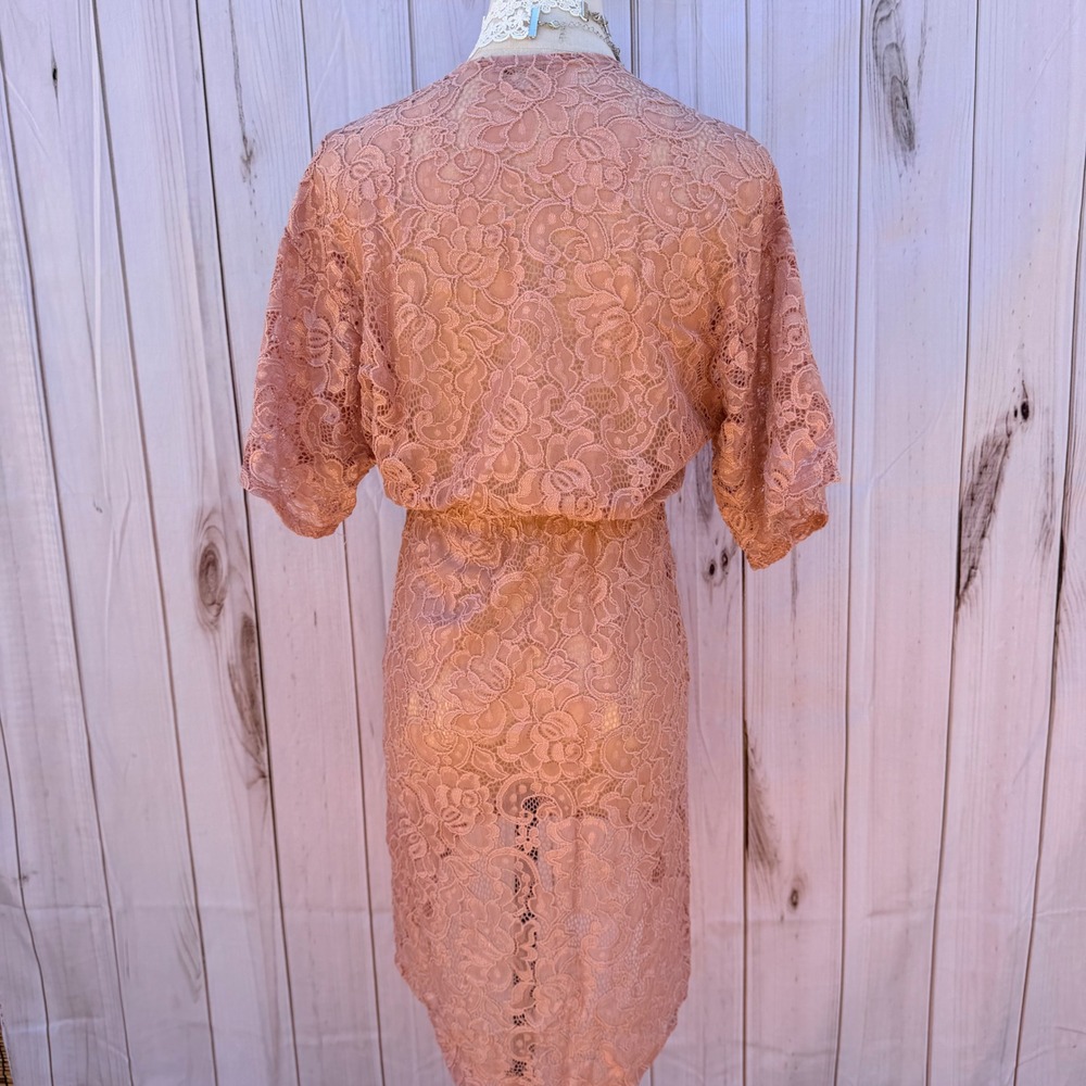 Charlotte Russe Pink Floral Lace Kimono Sheer Tie Waist High Low Wrap Small - Picture 3 of 8